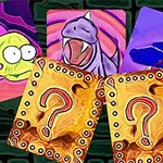 カラフルな背景にキャラクターのカードとクエスチョンマークのカードが並んでいる。