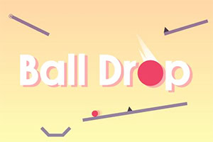 黄色の背景に「Ball Drop」の文字、その中に赤いボールと斜めの直線が配置されているイラスト。