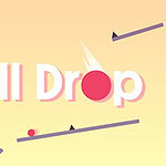黄色の背景に「Ball Drop」の文字、その中に赤いボールと斜めの直線が配置されているイラスト。
