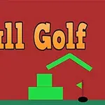 赤い背景に「Ball Golf」と書かれた文字と緑色の図形の中にゴルフのティーとボールが描かれている。