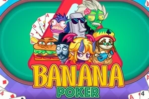カラフルなキャラクターたちが緑の背景の上に集合し、「BANANA」と書かれたテキストがあるイラスト。