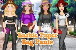 4人の女性が帽子とカラフルな服を着て街中を歩いているイラスト。