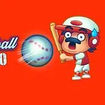 赤い背景に、バットを持って野球ボールを打とうとしているキャラクターと「Baseball Hero」という文字。