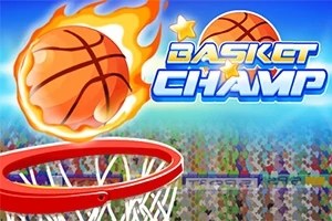 炎をまとったバスケットボールがリングに向かう様子と「BASKET CHAMP」の文字。