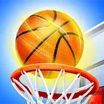 バスケットボールがリングを通過する様子が描かれている。