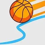 青い線を描く鉛筆とオレンジ色のバスケットボールが高速に移動しているイラスト。