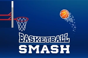 青い背景にバスケットボールのゴールとボール、そして「BASKETBALL SMASH」という文字が配置された画像。
