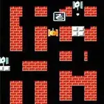 赤いレンガの迷路に配置された戦車と白いヒマワリのマークがあるシンプルなレトロゲームのスクリーンショット。