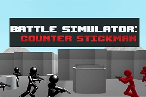 棒人間が現代的な武器を持って戦っているシーン。