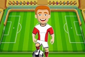 サッカーユニフォームを着たアニメキャラクターがサッカーボールの上に足を乗せているスタジアムのイラスト。