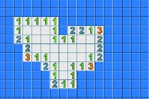 青いグリッド背景に白い心形があり、数字が緑とオレンジで表示されています。