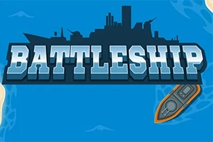 青い背景に戦艦のシルエットと「BATTLESHIP」の文字、右下に小さな船のイラスト。