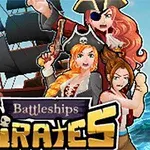 海賊姿の3人の女性が帆船の前に立ち、テキスト「Battleships Pirates」が前面に表示されている。