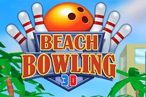 ボウリングのピンとボールのイラストが中心に配置された「BEACH BOWLING 3D」のテキストが目立つカラフルな画像。