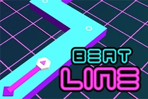 青いジグザグの道が紫のグリッド背景に描かれ、「BEAT LINE」という文字が表示されている。