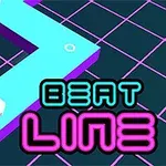 青いジグザグの道が紫のグリッド背景に描かれ、「BEAT LINE」という文字が表示されている。