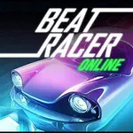 紫と青のスポーツカーの上に「BEAT RACER ONLINE」という文字が配置されているデジタルアート。