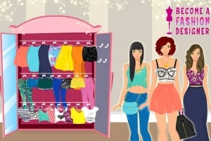 ピンクの洋服ダンスの隣に立つ3人のファッションモデル。