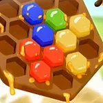 蜂蜜がしたたる六角形のカラフルなブロックがはめ込まれたハチの巣状のパズル。