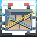 トラックの後部には、荷物を運ぶために斜めに交差した青と黄色のベルトで固定された段ボール箱が見える。