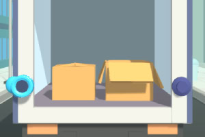 トラックの荷台に置かれた2つの段ボール箱。