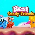 青い空を背景に、ユニークな目を持つ4つのカラフルなキャラクターと「Best Candy Friends」のロゴが描かれている。