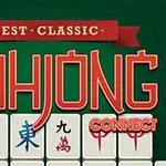 緑色の背景に赤い文字で「MAHJONG」と書かれ、麻雀牌が並んでいる画像。