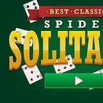 緑の背景に「BEST CLASSIC SPIDER SOLITAIRE」と大きく書かれ、トランプのカードが周囲に散らばっている。
