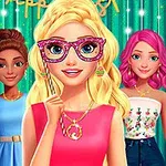 3人の女性がパーティー風の背景でそれぞれ異なるファッションスタイルを披露している。