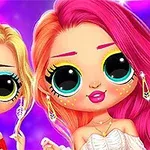明るい背景の前に、大きな目と華やかな髪を持つ着飾った2人のキャラクター。