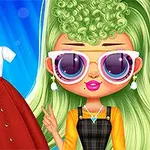 緑色の髪をしたキャラクターがサングラスをかけ、オレンジ色のシャツとチェック柄の黒のドレスを着てポーズをとっている。