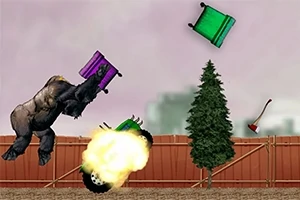 ゴリラが車を爆破して椅子が空中に投げ出されているシーン。