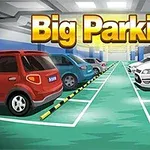 青い駐車場に複数の車が駐車され、上部に「Big Parking」と書かれたテキストが表示されています。