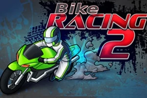 緑色のバイクに乗った白いスーツのライダーと大きなタイトルロゴ。