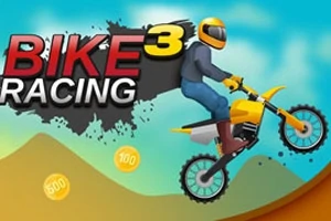 バイクに乗った人物が山の背景をジャンプしている様子とコインが描かれたイラスト。