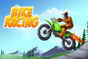 緑のバイクに乗っているオレンジ色のライダースーツの人物がジャンプしている様子。