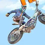 バイクに乗って空中で技を決めるライダー。