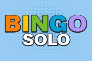 青い背景に「BINGO SOLO」というカラフルな文字が配置されている画像。