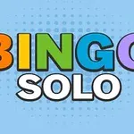 青い背景に「BINGO SOLO」というカラフルな文字が配置されている画像。