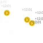 白い背景にビットコインのアイコンが浮かび、上部に数値が表示されています。