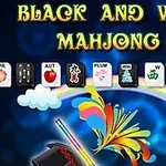 カラフルなデザインと麻雀牌が並んだ背景に「BLACK AND WHITE MAHJONG 2」のテキスト。