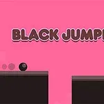 ピンクの背景に「BLACK JUMPER」というテキストと、黒いボールが二つのプラットフォームの間に描かれている。