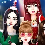 4人の女性がクリスマスの衣装を着てマイクを持っている。