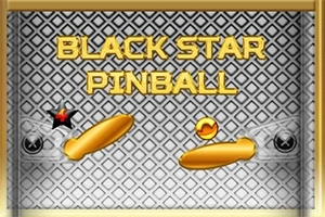 金属パターンの背景に「BLACK STAR PINBALL」と書かれた文字があり、中央に2つのフリッパーとボールが描かれている画像。