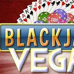 カラフルなチップとトランプの周りに「BLACKJACK VEGAS」と書かれたタイトル。
