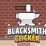 レンガの壁を背景に鍛冶屋の金床と槌のイラストがあり、「BLACKSMITH CLICKER」という文字が描かれている。