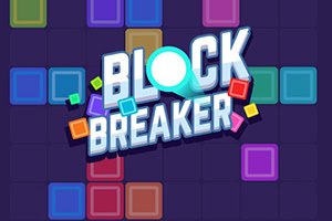 カラフルな四角いブロックが配置され、中央に「BLOCK BREAKER」というテキストが描かれたデザイン。