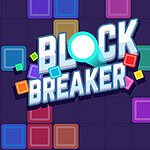 カラフルな四角いブロックが配置され、中央に「BLOCK BREAKER」というテキストが描かれたデザイン。