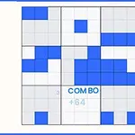青と白のグリッドパターンが表示され、中央に「COMBO +64」と書かれています。