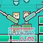 2つのピクセルアート風のキャラクターが、つるはしを持って青緑色の背景に登っている。